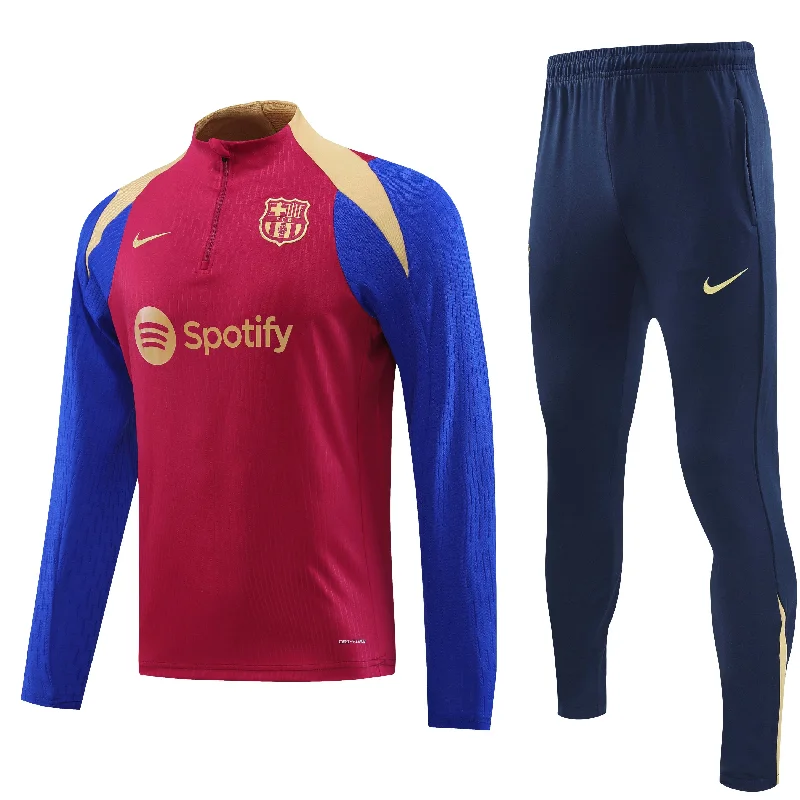 Barcelona 2024-25 Red Blue and Gold Half-zip Training Tracksuit Set