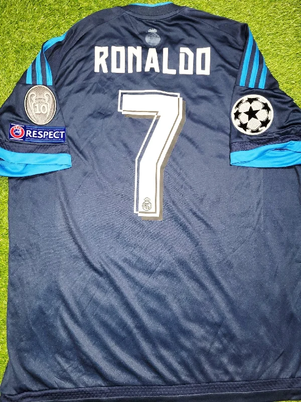 Cristiano Ronaldo Real Madrid 2015 2016 UEFA Third Soccer Jersey Shirt L SKU# S12676