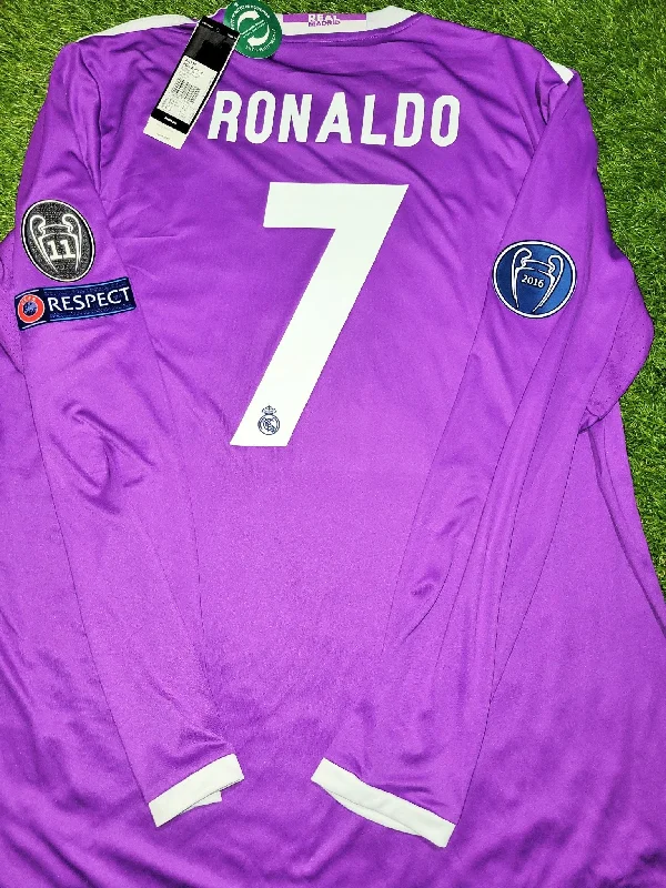 Cristiano Ronaldo Real Madrid 2016 2017 UEFA FINAL Purple Away Soccer Long Sleeve Jersey Shirt BNWT XL SKU# AI5159