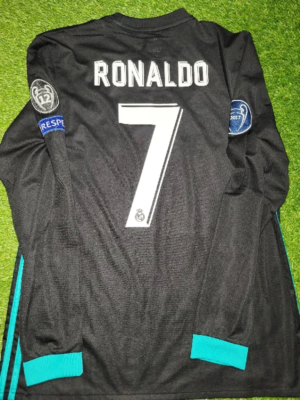 Cristiano Ronaldo Real Madrid 2017 2018 UEFA Long Sleeve Away Soccer Jersey Shirt L SKU# B31088