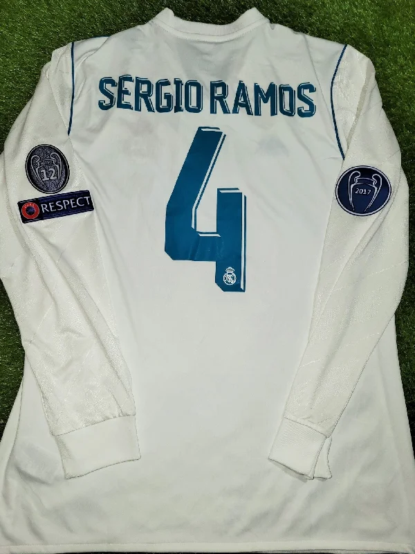 Ramos Real Madrid 2017 2018 UEFA Long Sleeve Soccer Jersey Shirt L SKU# B31106