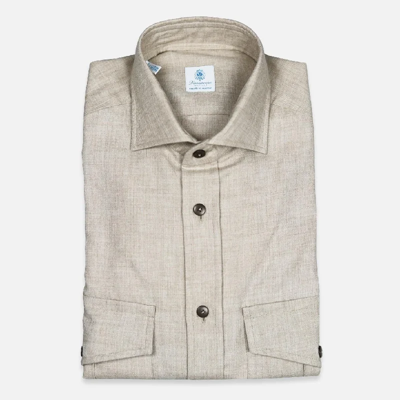 Beige Cotton Cashmere Cutaway Shirt