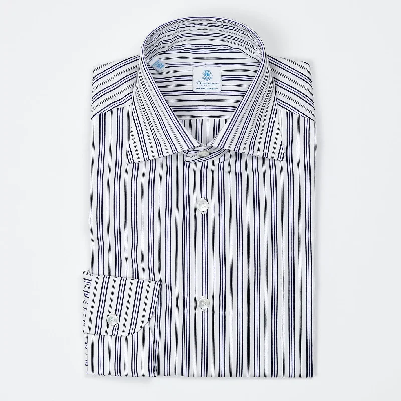 Black Blue Striped Semi-cutaway Shirt