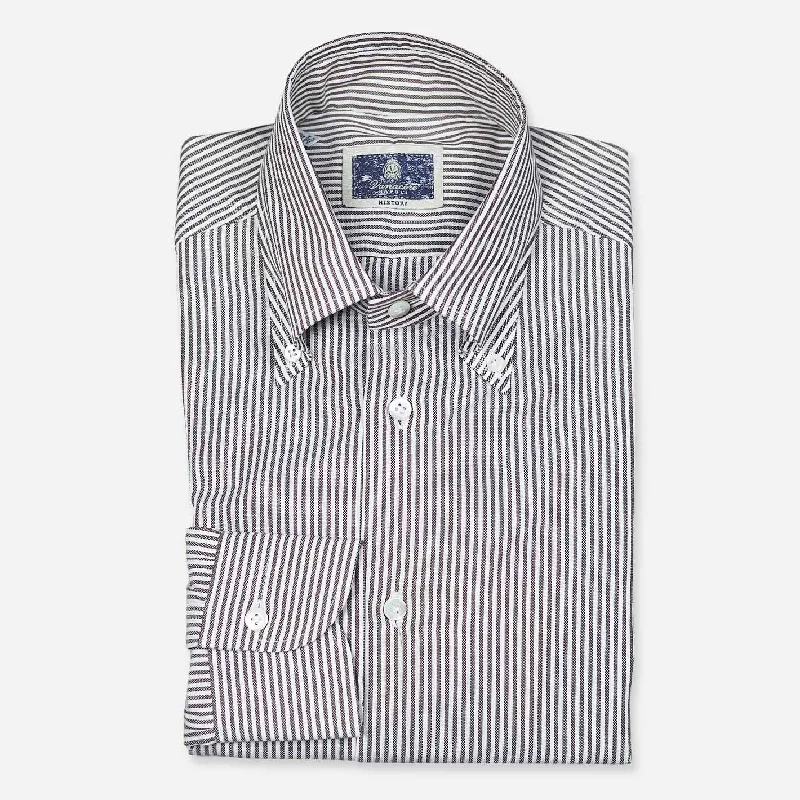 Brown White Striped Oxford Button Down Shirt