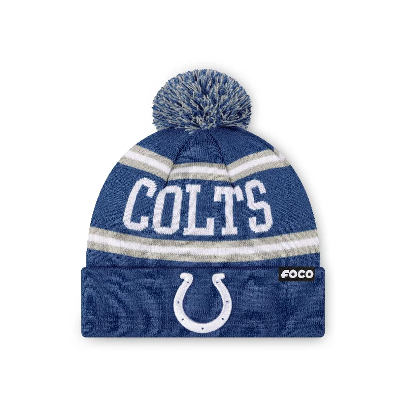 Indianapolis Colts NFL Royal Primary Logo Stripe Pom Beanie