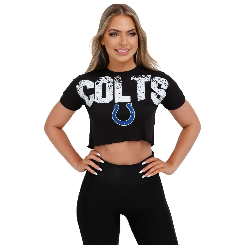 Indianapolis Colts NFL Womens Petite Distressed Wordmark Crop Top