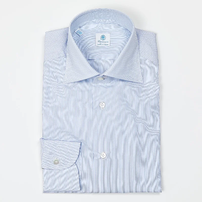 Light Blue Thin Striped Semi-cutaway Shirt