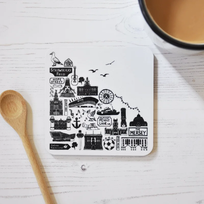 Liverpool black and white illustrated coaster