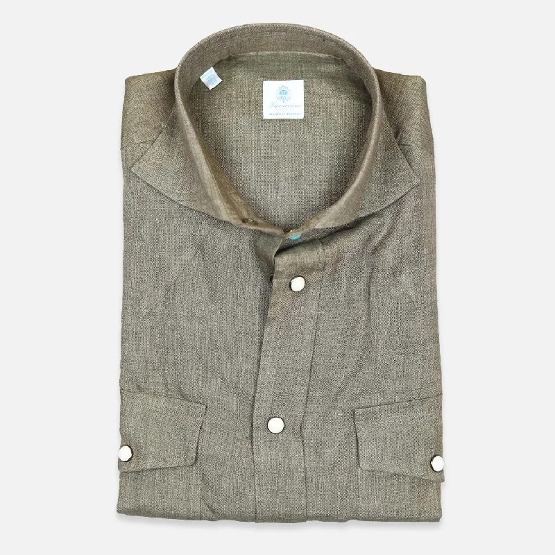 Olive Green Linen Rodeo Shirt