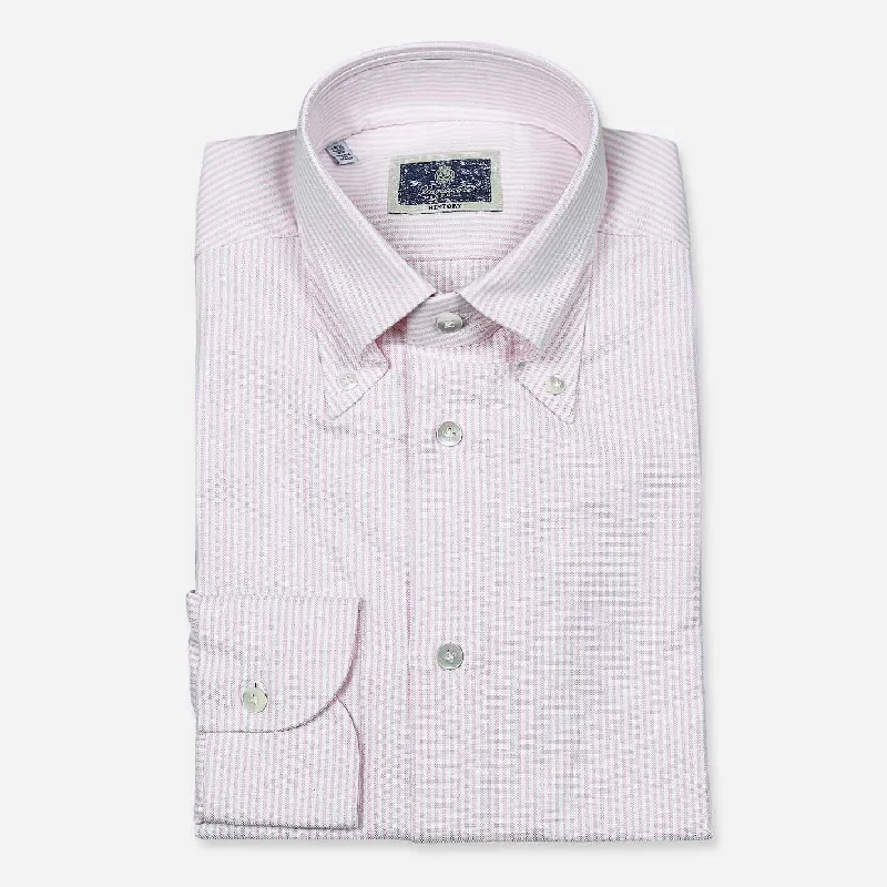 Pink White Striped Oxford Button Down Shirt