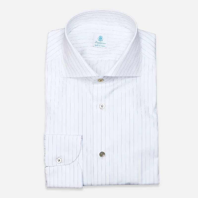 White Blue Striped Cutaway Shirt